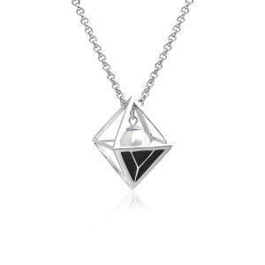 Lanțișor lung de argint cu pandantiv cubic 3D și perlă naturală albă DiAmanti SK19108P_W-G (Argint 925‰ 8,8 g.)